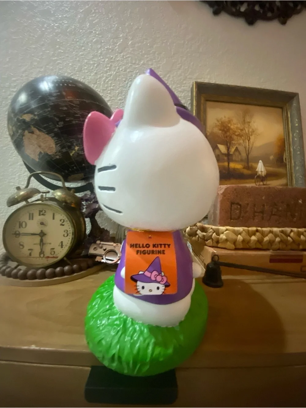 Purple Halloween Cat Figurine with Pumpkin - Home Decor